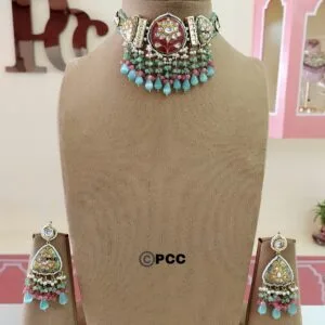 Khushi Kundan Choker Set In Pink & Turquoise Colour