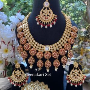 Ramya Red Meena Kundan Set