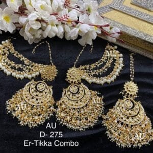 Anshul Kundan Earrings And Maangtikka With Earchains