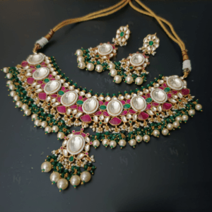 Dilansha  Pachi Kundan Set In Ruby/Green Colour