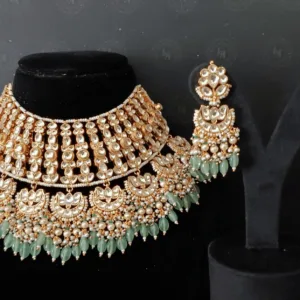 Haseena Pachi Kundan Set In Green Colour