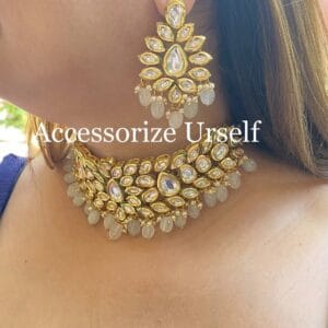 Shushing Kundan Choker Set In Mint Green