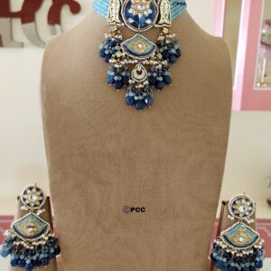 Ishika Kundan Choker Set In Blue Colour