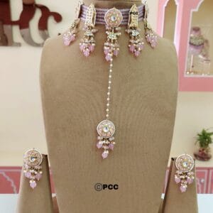 Jhanvi Kundan Choker Set In Pink Colour