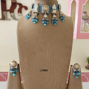 Jhanvi Kundan Choker Set In Turquoise Colour