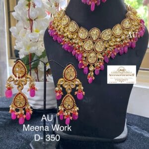 Badami Carved Kundan Pink Set