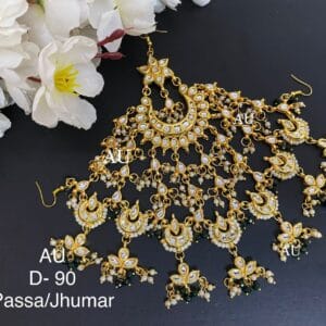 Fiza Dark Green & White Kundan Passa