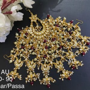 Fiza Maroon & White Kundan Passa